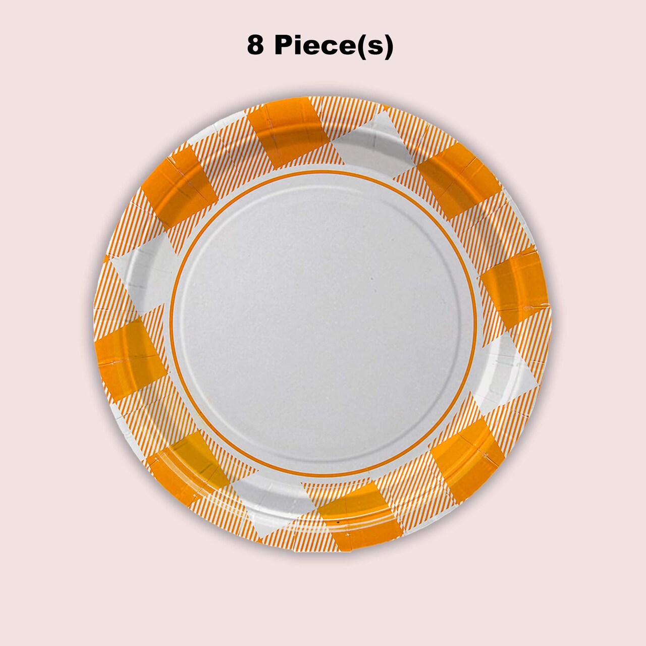 8 Count Orange Plaid Paper Dessert Plates 7 Inch for Fall and Party Tableware